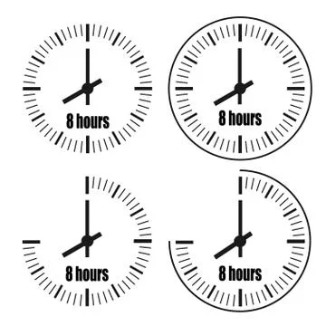 Eight Hours Clock on white background. Eight o'clock. Stock-Illustration