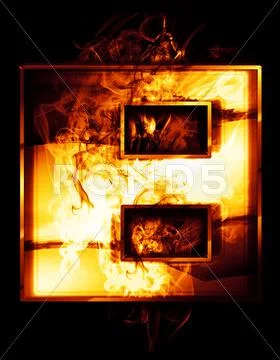 Eight, illustration of number with chrome effects and red fire on black back Stock Illustration