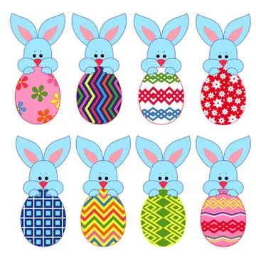 Eight little Bunnies with Easter eggs Stock Illustration