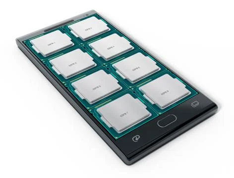 Eight microprocessor cores on smartphone. 3D illustration Stock Illustration