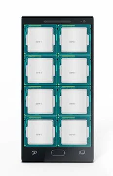 Eight microprocessor cores on smartphone. 3D illustration Eight microproce... 스톡 사진