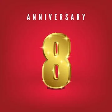 Eight number gold gradient with red background Illustrazione stock