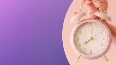 Eight o'clock on an analog alarm clock in hand. Animated footage for text Stock Footage 302787965