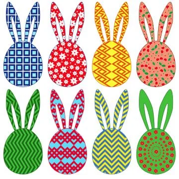 Eight ornamental Easter rabbit heads Stock Illustration