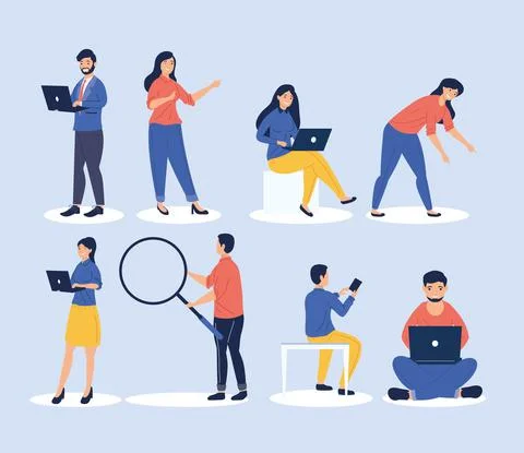 Eight persons data management Illustrazione stock