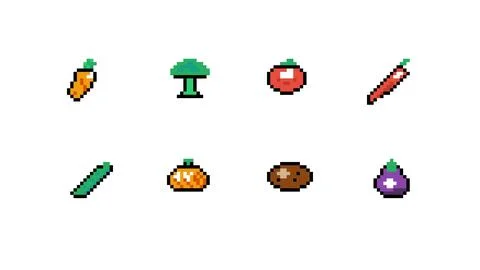 Eight Pixel Vegetable Icons Vector イラスト素材