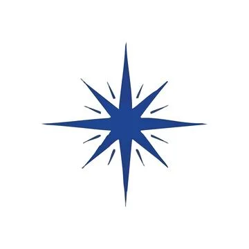 (Eight Point Blue Star. A vibrant starburst emblem on a dark backdrop, sign.. Stock Illustration