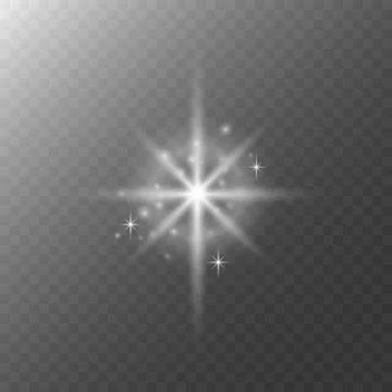 An eight-pointed star with glare particles and asterisks. Stock Illustration