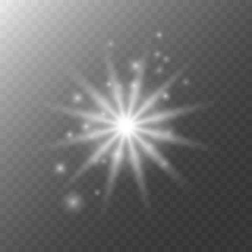 An eight-pointed star with glare particles and asterisks. Stock Illustration