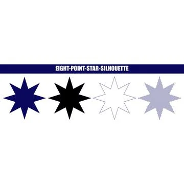 Eight pointed star shape in solid fill outline and pattern variations isola.. Stock Illustration
