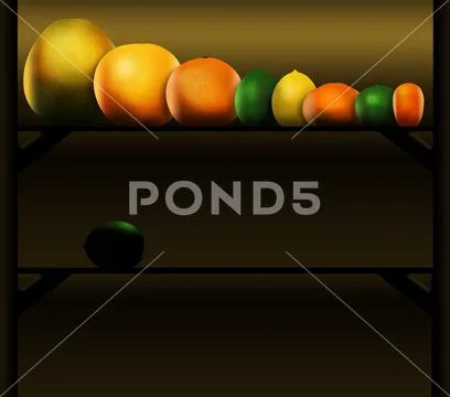 Eight popular citrus fruits are pictured left to right: pomelo, grapefruit, o Stock Illustration