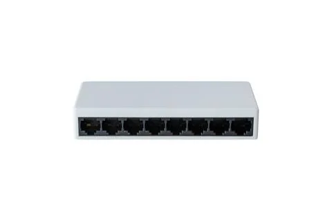 Eight port ethernet network switch isolated on white background used for wi.. Stock Photos
