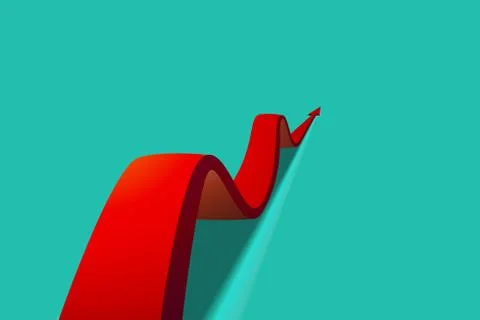 Eight red arrows going up on green background Stock Illustration