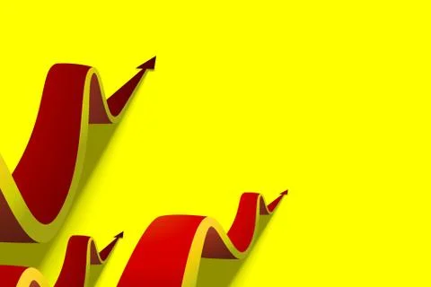 Eight red arrows going up on yellow background Stock Illustration