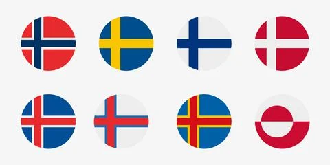 Eight Scandinavian countries flag vector icon set Stock Illustration