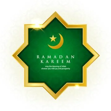 Eight side of star label with green and gold colors. Isolated Vector Illustra Stock Illustration