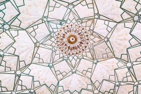 An eight-sided geometric pattern is inlaid into the ceiling of the ceremonial Stock Photos