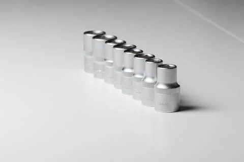 Eight socket wrenches isolated on a white background Stock Photos