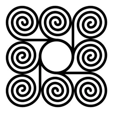 Eight spirals around circle forming square shaped pattern Illustrazione stock