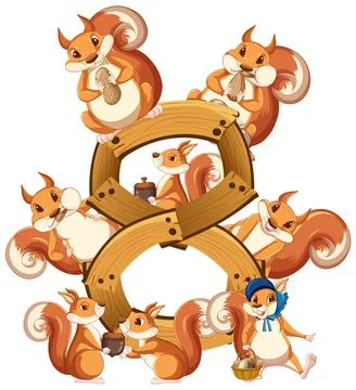 Eight squirrel attached to number eight Stock Illustration