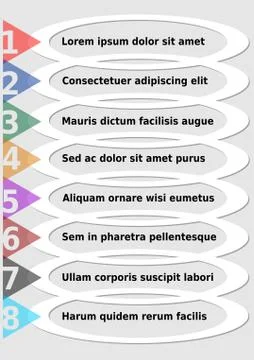 Eight step infographic template in subtle minimalist look, numbering from one to Illustrazione stock