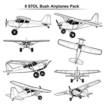 Eight STOL bush airplane vector pack Stock Illustration