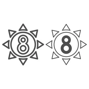 Eight in sun line and solid icon, 8 March concept, Sun symbol with eight number イラスト素材