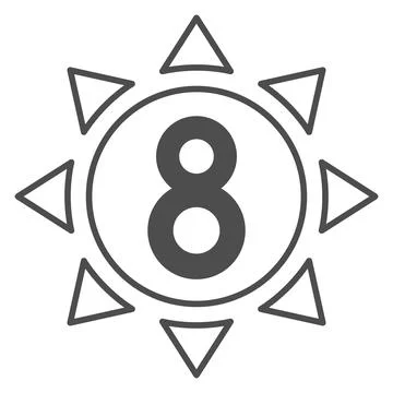 Eight in sun solid icon, 8 March concept, Sun symbol with eight number on white イラスト素材