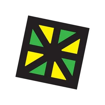 Eight triangular segments radiate energy, sharp angles create dynamic pattern. Illustrazione stock