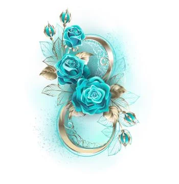 Eight with turquoise roses Stock Illustration