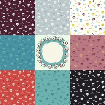 Eight Variants of Halloween Seamless Pattern Stock Illustration
