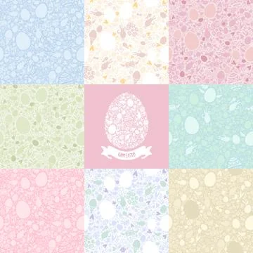 Eight versions easter seamless pattern in pastel shades Stock Illustration
