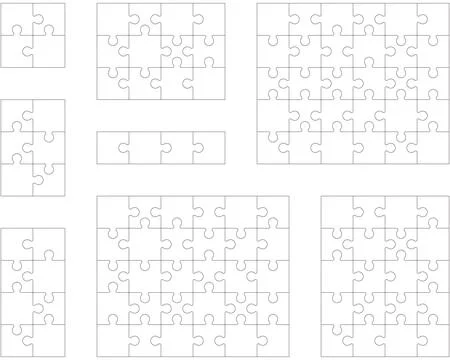 Eight white jigsaw puzzles Stock Illustration