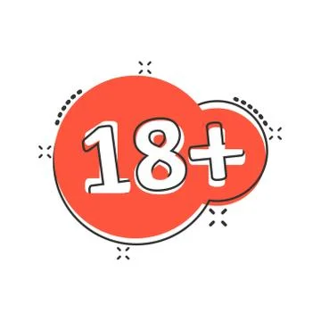 Eighteen plus icon in comic style. 18+ cartoon vector illustration on white i Illustrazione stock
