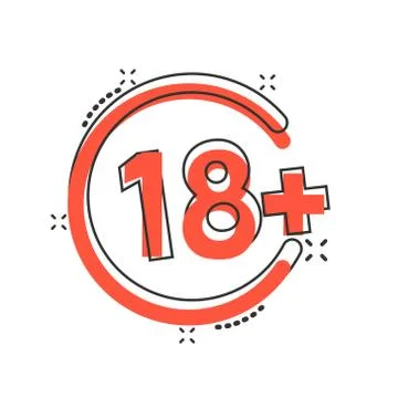 Eighteen plus icon in comic style. 18+ cartoon vector illustration on white i 스톡 일러스트