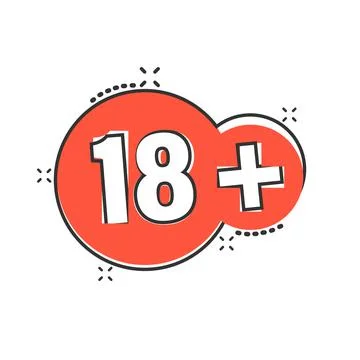 Eighteen plus icon in comic style. 18+ cartoon vector illustration on white i イラスト素材