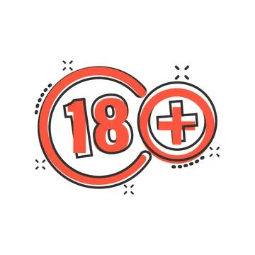 Eighteen plus icon in comic style. 18+ cartoon vector illustration on white i Stock Illustration