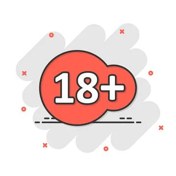 Eighteen plus icon in comic style. 18+ cartoon vector illustration on white i Stockillustratie