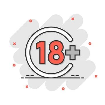 Eighteen plus icon in comic style. 18+ cartoon vector illustration on white i 스톡 일러스트