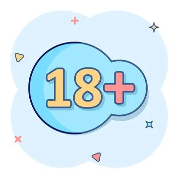 Eighteen plus icon in comic style. 18+ cartoon vector illustration on white i Illustrazione stock