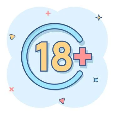 Eighteen plus icon in comic style. 18+ cartoon vector illustration on white i Stock Illustration