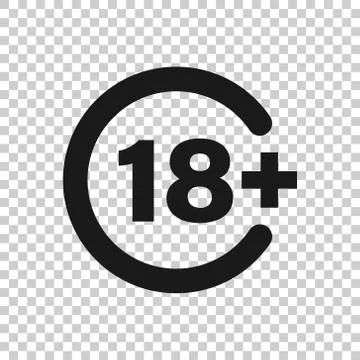 Eighteen plus icon in flat style. 18+ vector illustration on white isolated b Illustrazione stock