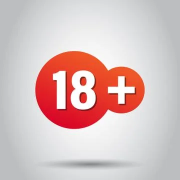 Eighteen plus icon in flat style. 18+ vector illustration on white isolated b Illustrazione stock