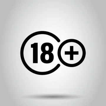 Eighteen plus icon in flat style. 18+ vector illustration on white isolated b Stock Illustration