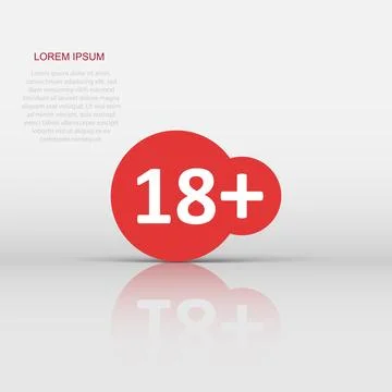 Eighteen plus icon in flat style. 18 vector illustration on white isolated .. Illustrazione stock
