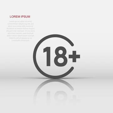 Eighteen plus icon in flat style. 18 vector illustration on white isolated .. Illustrazione stock