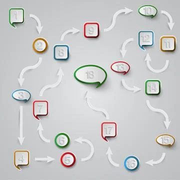 Eighteen steps with different arrows, vector. Stock Illustration