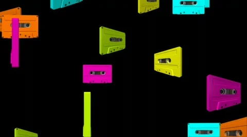 Eighties - Falling Cassette Tapes Stock Footage 310312