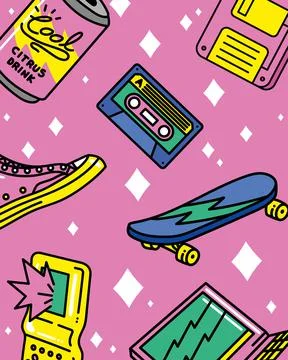 Eighties patches pattern Illustrazione stock