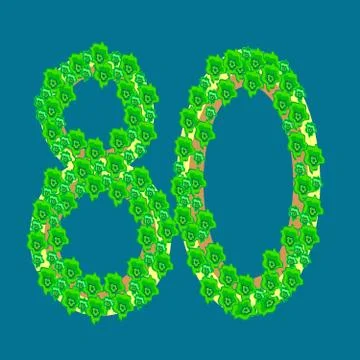 Eighty 80 anniversary celebration tropical island Stock Illustration